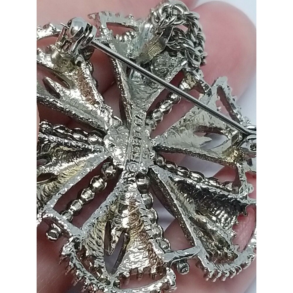 Rebecca Flower Brooch Pendant Silver Tone Openwork Pin Necklace Signed Vintage - Picture 8 of 9